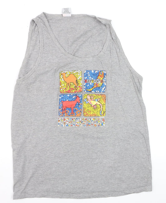 American Zone Men’s Grey Cotton Tank Top XXL Fuerteventura Graphic