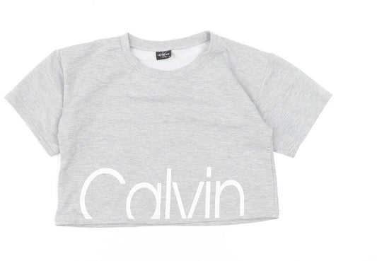 Calvin Klein Womens Grey Cropped Logo T-Shirt Size L Casual