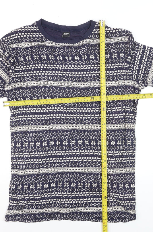 Cotton Traders Men's Blue Fair Isle Long Sleeve Cotton Top L