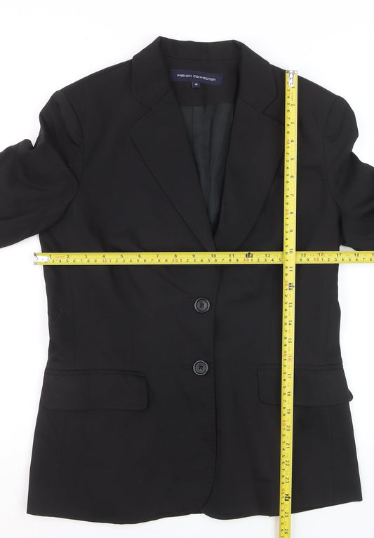 French Connection Women's Black Wool Blend Two-Button Blazer Jacket Size 10