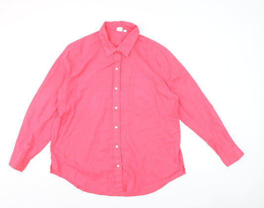 GAP Women’s Pink Linen Long Sleeve Button-Up Shirt L