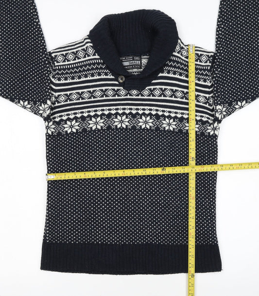 Cedarwood State Men’s Blue Fair Isle Roll Neck Jumper Size S