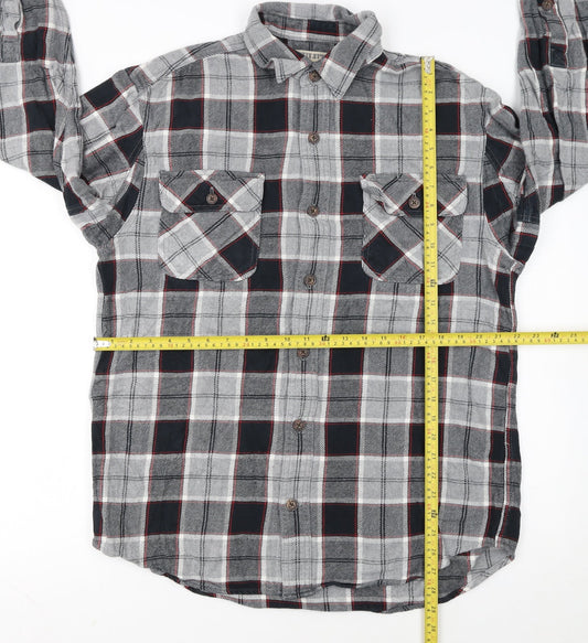 Duluth Trading Co Men's Grey Check Flannel Button-Up Shirt M Regular Fit