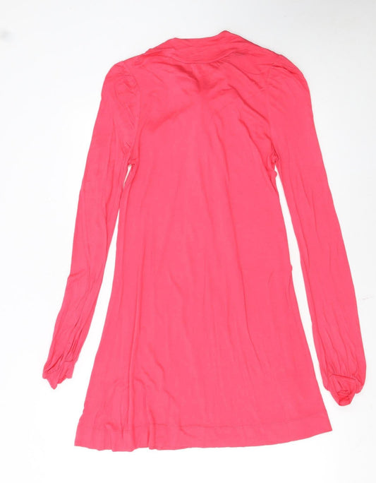Additional front view of French Connection Women Pink, size 8, Long Sleeve Bow Tie Shift Dress