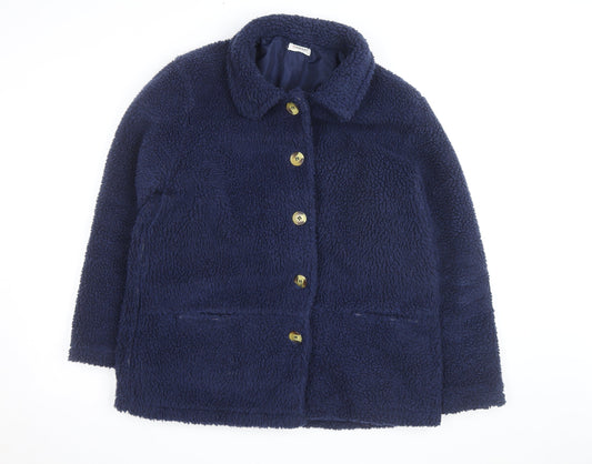 Damart Women’s Blue Fleece Button Mid-Length Coat Size M