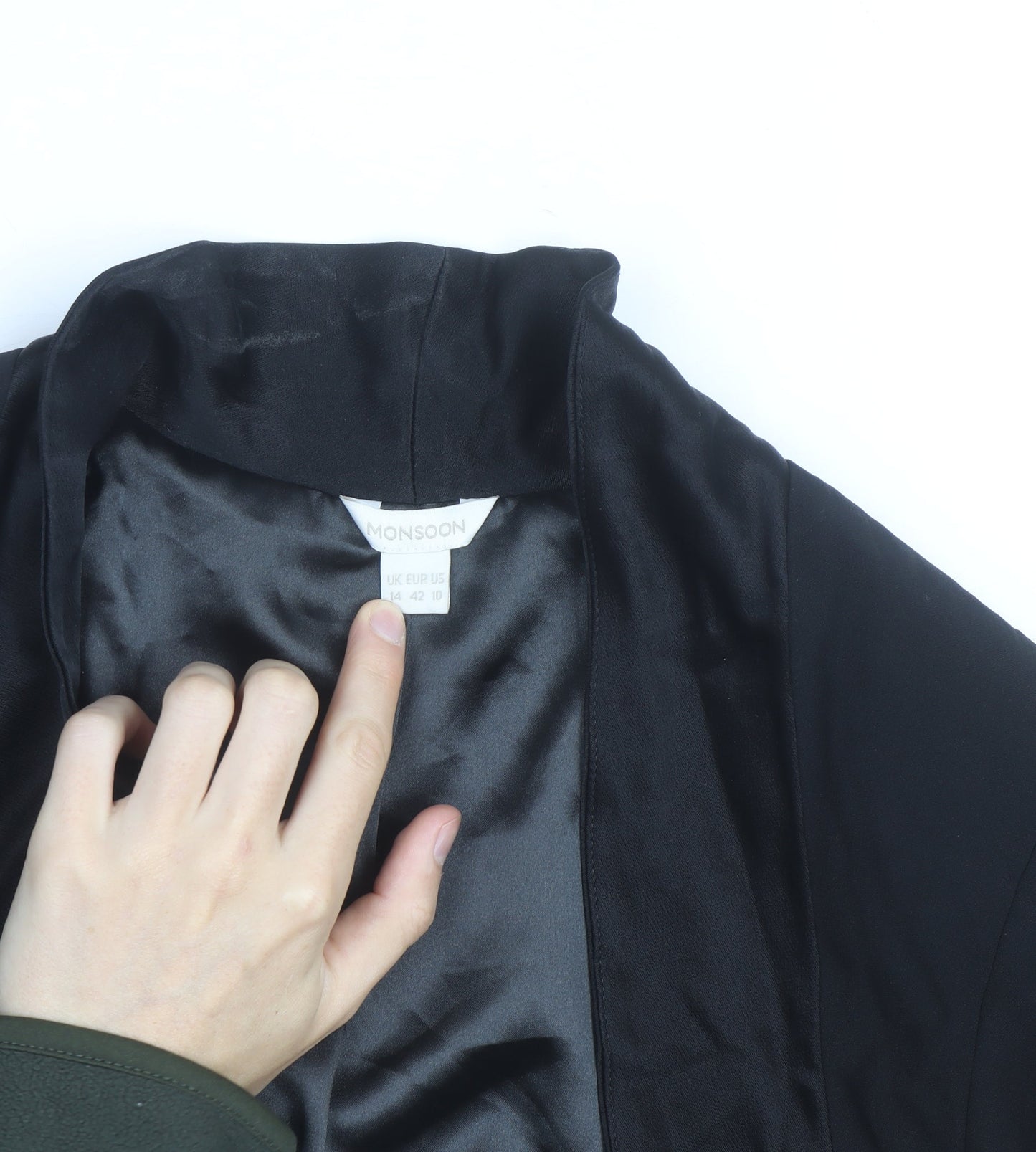 Monsoon Women’s Black Cropped Bolero Jacket Size 14 Classic Satin Lined