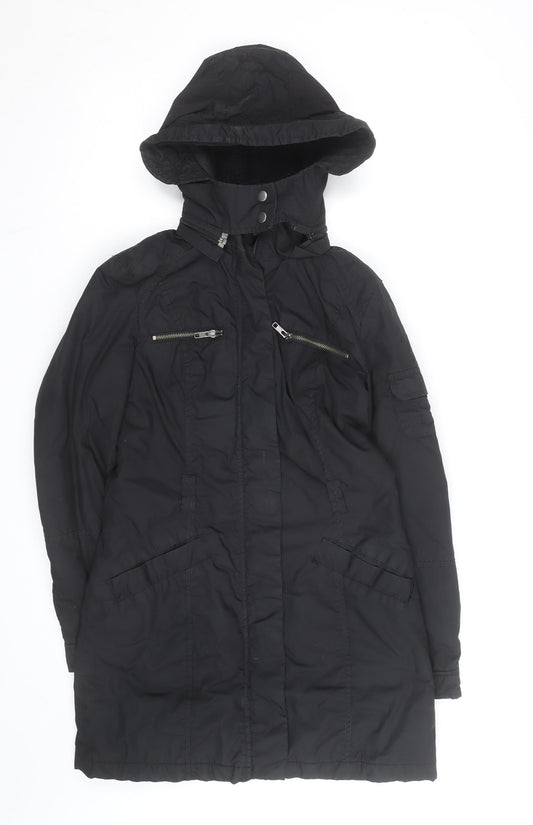 H&M Women's Black Long Hooded Parka Coat Size 8