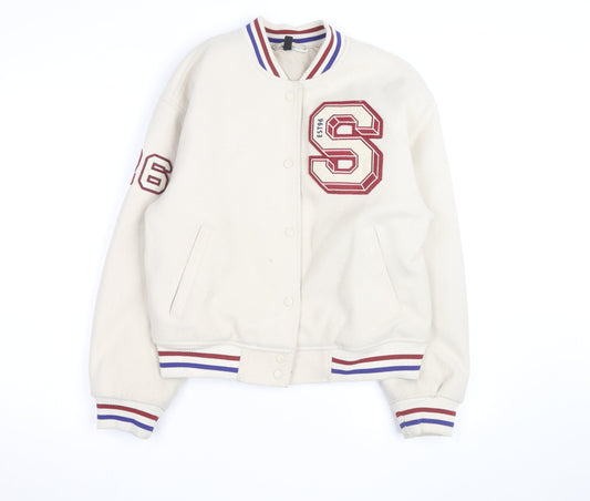 H&M Divided Men Ivory Varsity Jacket Size S Polyester College Style