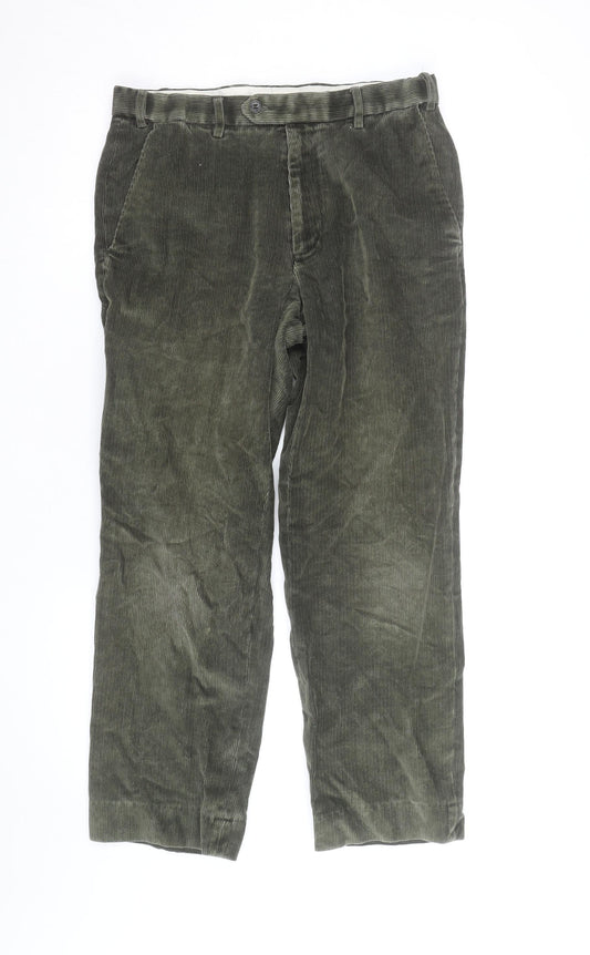 Marks and Spencer Men's Green Corduroy Straight Trousers 32W 29L