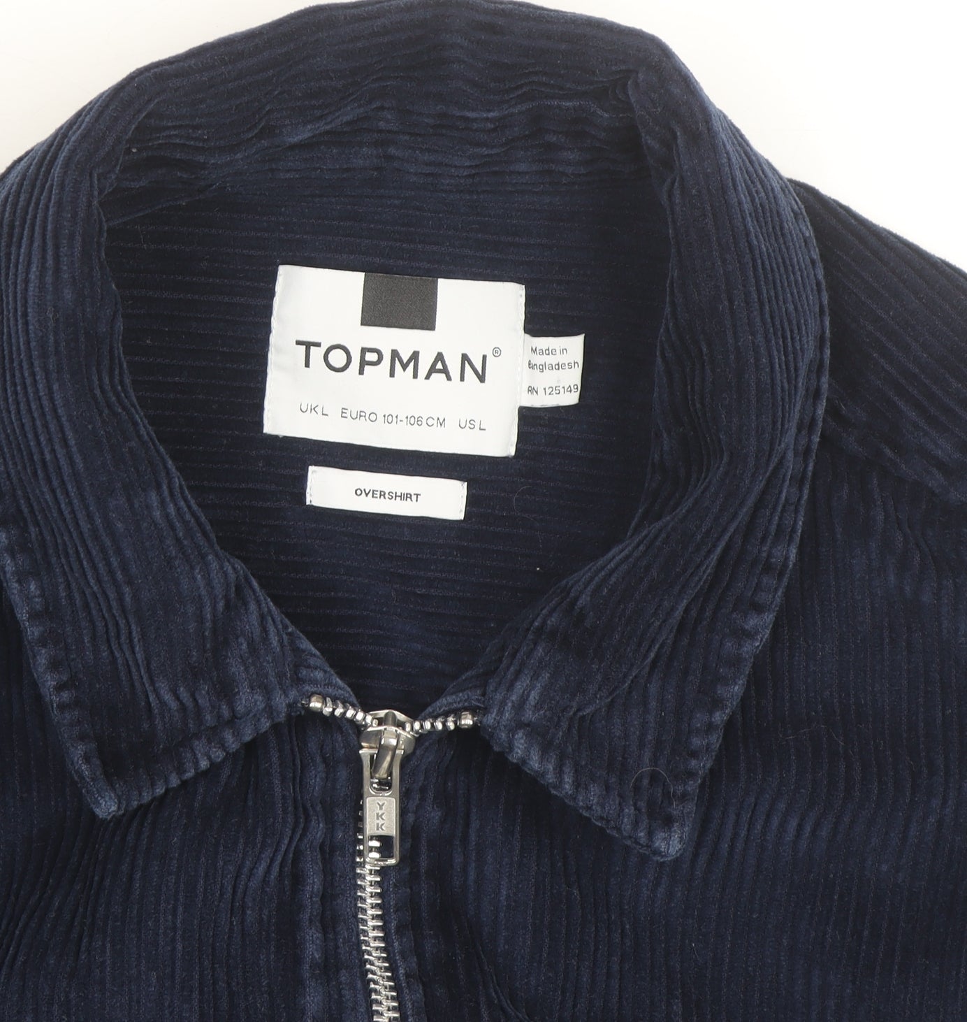 Topman Men Blue Corduroy Full Zip Jacket Size L 42in Casual