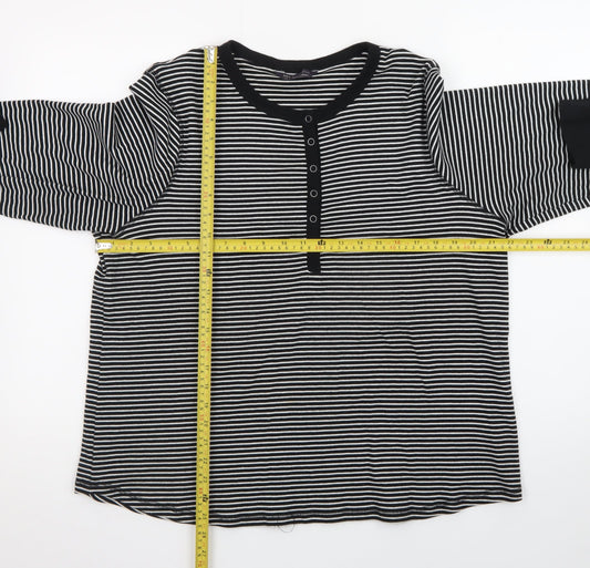 Marks and Spencer Women’s Black Striped Henley Long Sleeve Cotton T-Shirt Size 24