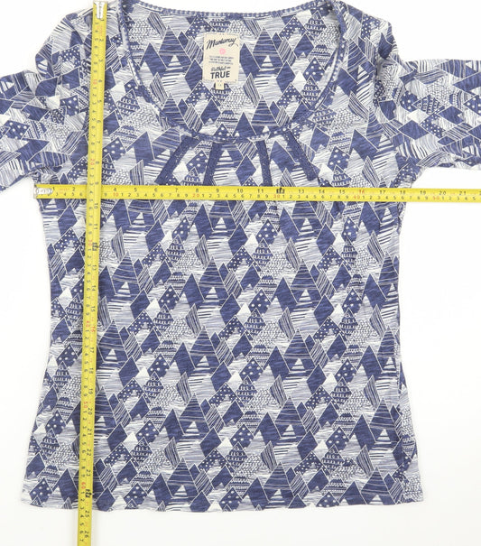 Mantaray Women's Blue Geometric Long Sleeve Cotton T-Shirt Size 14