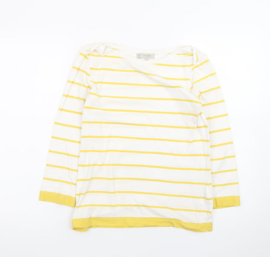 Hobbs Womens Yellow White Striped Cotton 3/4 Sleeve Boat Neck T-Shirt Size S