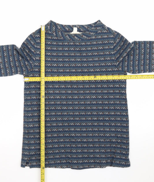 Seasalt Cornwall Women's Blue Fair Isle Organic Cotton Long Sleeve Top Size 8