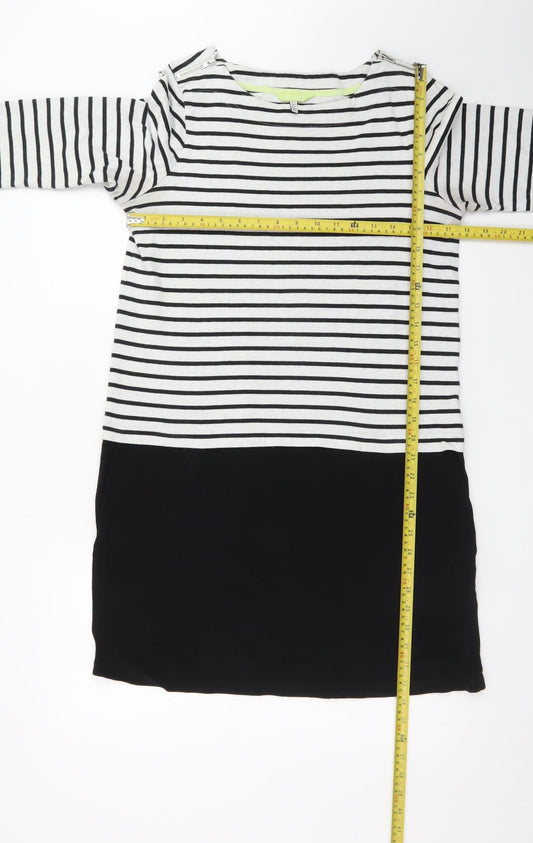 Joules Womens Black White Stripe Shift Dress UK 12 3/4 Sleeve