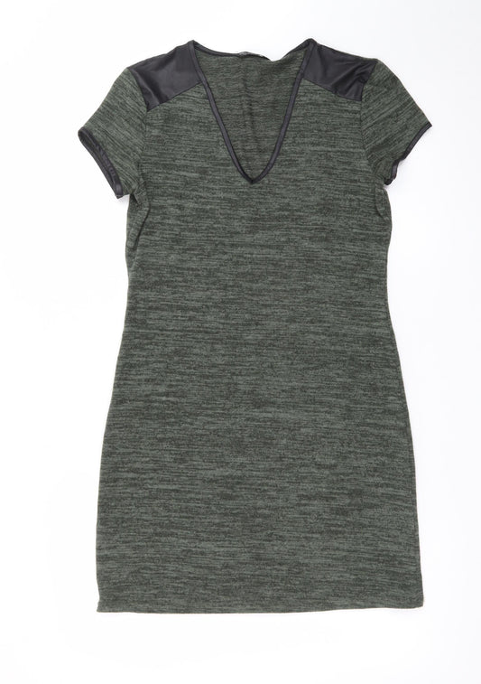 Additional front view of Miss Selfridge Women’s Green Bodycon Dress, size UK 8, Short Sleeve V-Neck
