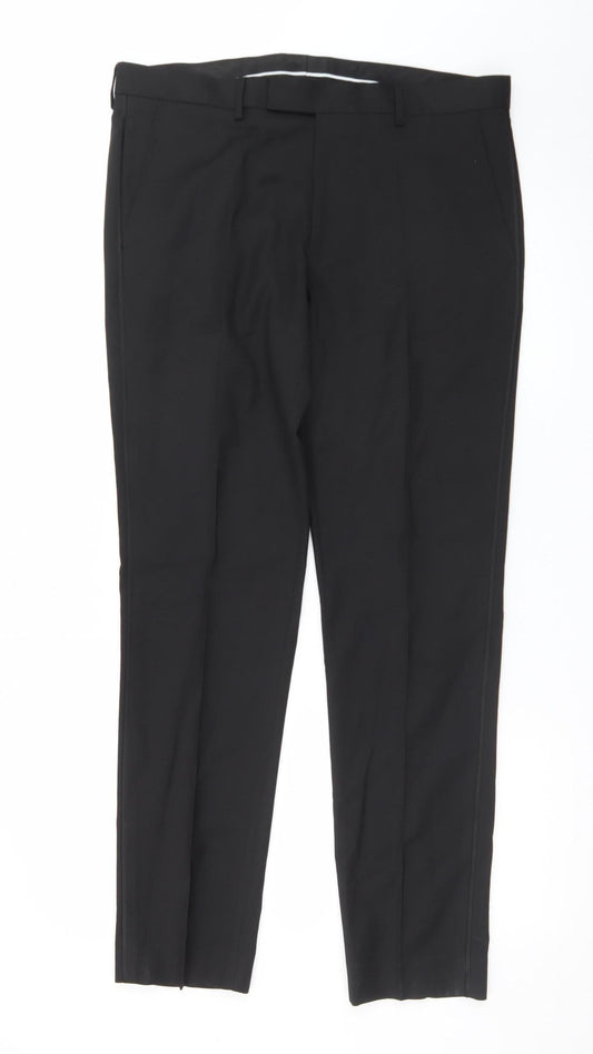 Marks and Spencer Men's Black Slim Fit Dress Trousers 32R Polyester Blend