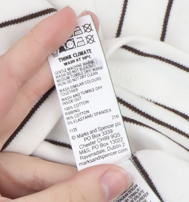 Marks and Spencer Women’s White Striped Cotton T-Shirt Size 14