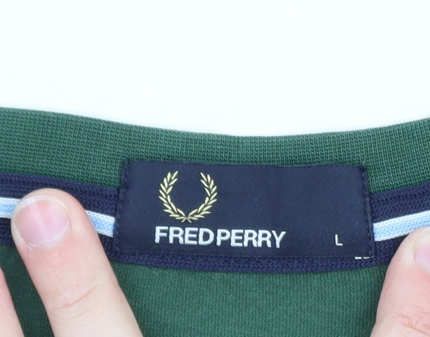 Fred Perry Men's Green Cotton Crew Neck Short Sleeve T-Shirt L