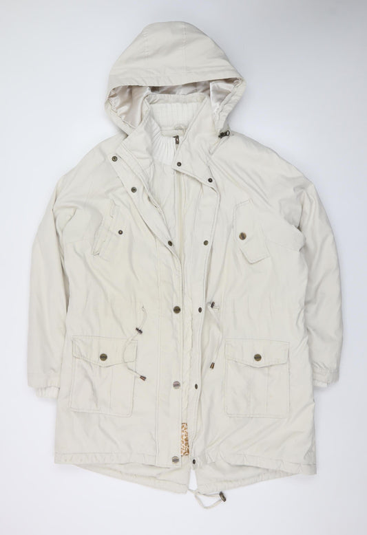 Marks and Spencer Women Ivory Hooded Parka Coat L Shower Resistant