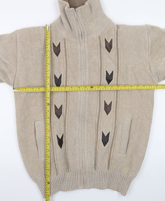 Todd Baxter Men's Beige Wool Blend Full Zip Jumper M