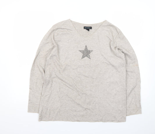 Blue Vanilla Women Beige Star Pullover Jumper One Size V-Neck Knit