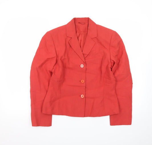 Principles Womens Petite Red Linen Blend Single-Breasted Blazer Size 10