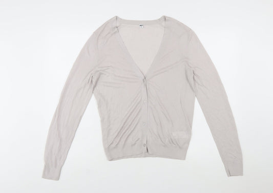 Uniqlo Women Beige V-Neck Long Sleeve Button Cardigan XL