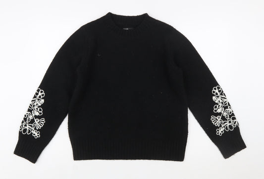 Friends Like These Womens Black Embroidered Wool Blend Jumper UK 10