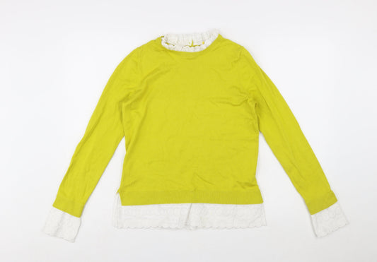 Boden Women's Yellow Lace Trim Long Sleeve Cotton Jumper Size 8