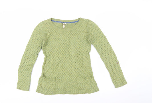 White Stuff Women's Green Cable-Knit Cotton Jumper Size 8
