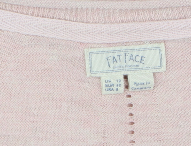 Fat Face Womens Pink Cotton Linen V-Neck Cardigan Size 12