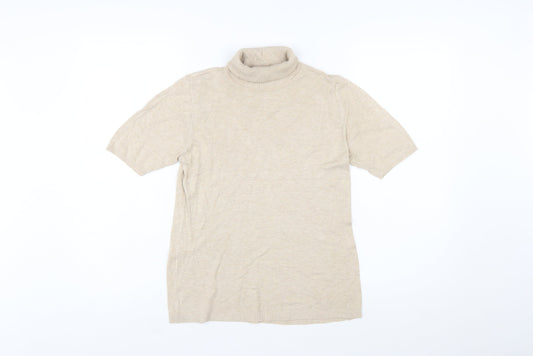 Mango Women Beige Roll Neck Short Sleeve Wool Blend Jumper Size 12