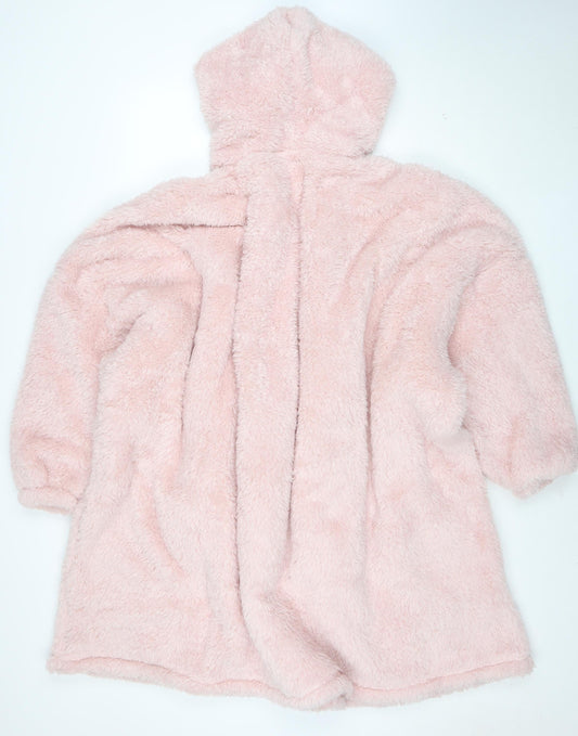 Dunelm Women Pink Fleece Hooded Robe One Size Winter Loungewear
