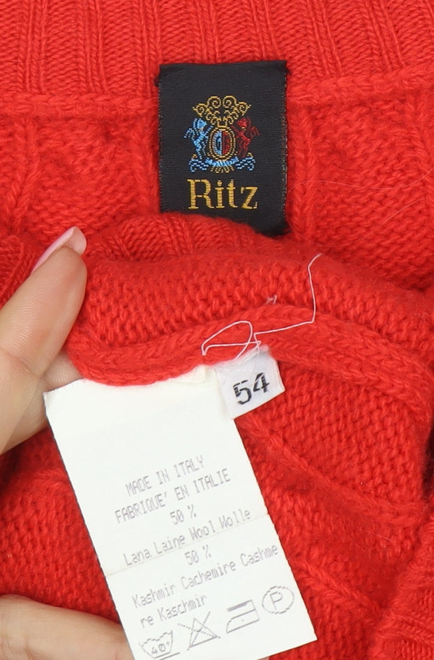 Ritz Men's Red Wool Cashmere Cable Knit Jumper XL