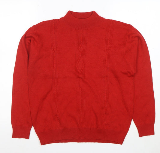 Alfred Dunner Women's Red Mock Neck Wool Blend Cable Knit Jumper Size L