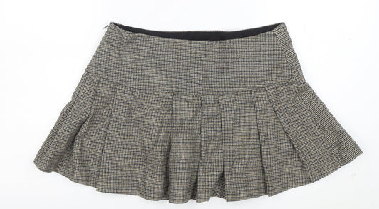 Mango Women's Brown Pleated Tweed Short Skirt Size M