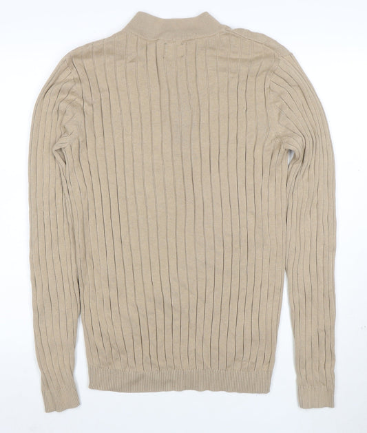 ASOS Men’s Beige Cotton Mock Neck 1/2 Zip Jumper M