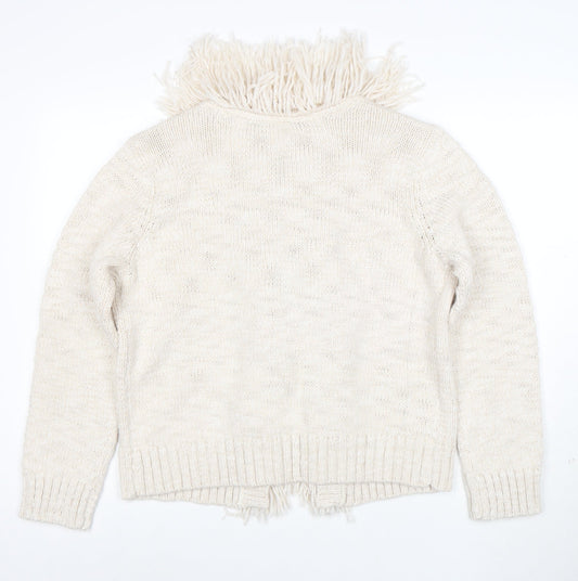 Joules Women Ivory Fringe Cardigan Size 16/18 Wool Blend Knit