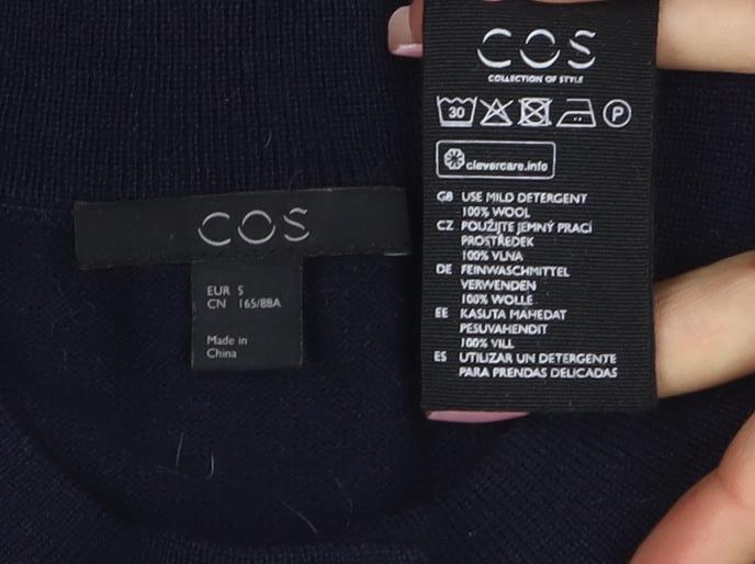 COS Women's Black Wool Crew Neck Long Sleeve Cardigan Size S