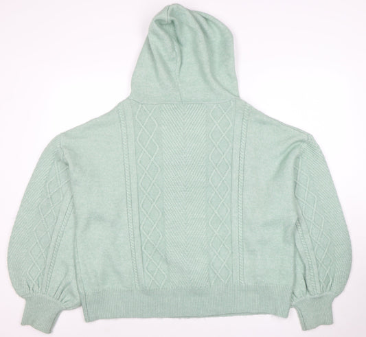 Oliver Bonas Womens Green Hooded Cable-Knit Jumper Size 18