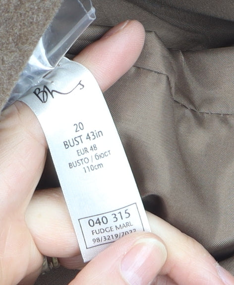 BHS Women’s Brown Wool Blend Pea Coat Size 20 Long Sleeve Lined