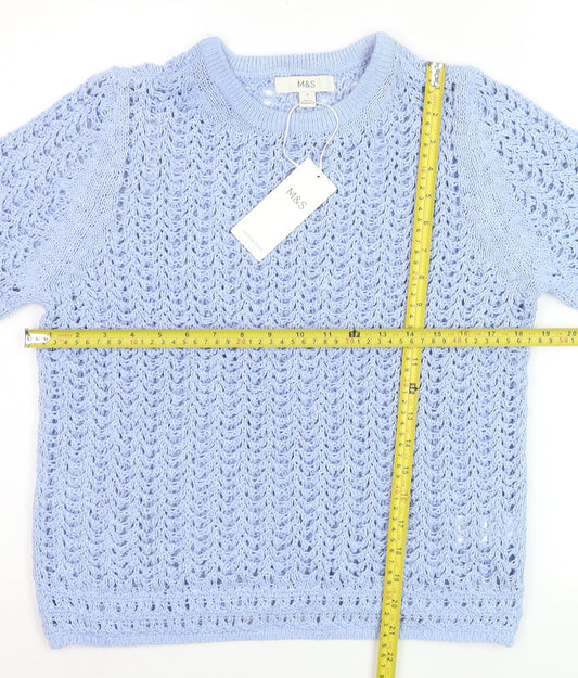 Marks and Spencer Women Blue Open-Knit Cotton Jumper M