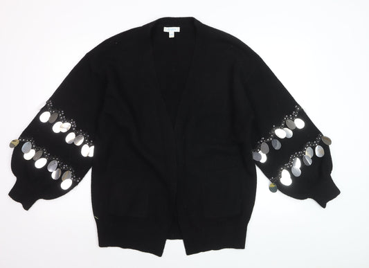 Blue Vanilla Women's Black Sequin Sleeve V-Neck Cardigan M