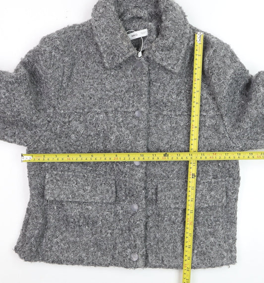 Mango Women’s Grey Short Button-Up Jacket Size M Wool-Effect Classic Style