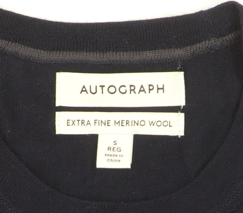 Marks and Spencer Mens Blue Merino Wool Crew Neck Jumper S