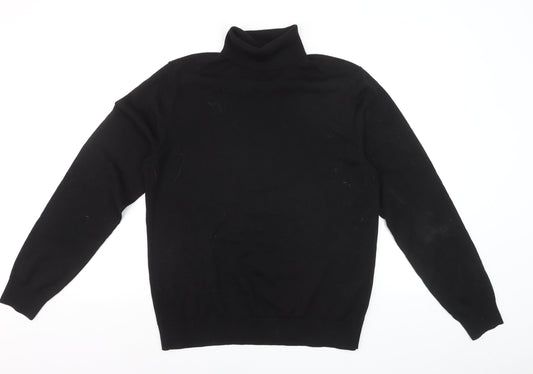Back view of MVP Men's Black Roll Neck Jumper, size M, Lightweight Knit