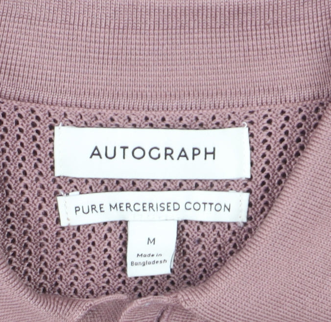 Marks and Spencer Men’s Pink Knit Cotton Collared Short Sleeve Jumper M