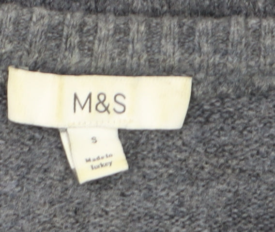 Marks and Spencer Women's Grey Cardigan Small Knit Crew Neck