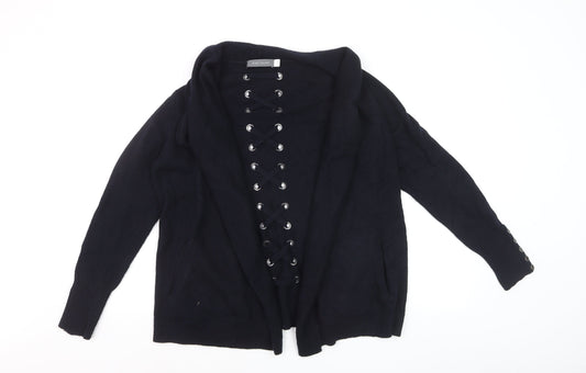 Mint Velvet Womens Black Size 10 Cardigan Lace Up Knit Jumper